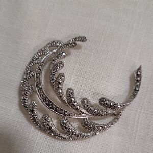 Brooch Feather Marcasite Mid Century